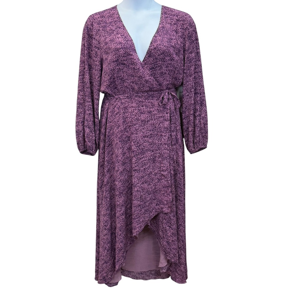 Halston Dress Womens XL Purple Metropolitan‎ NWT Wrap Hi-Low Belted Long Sleeve